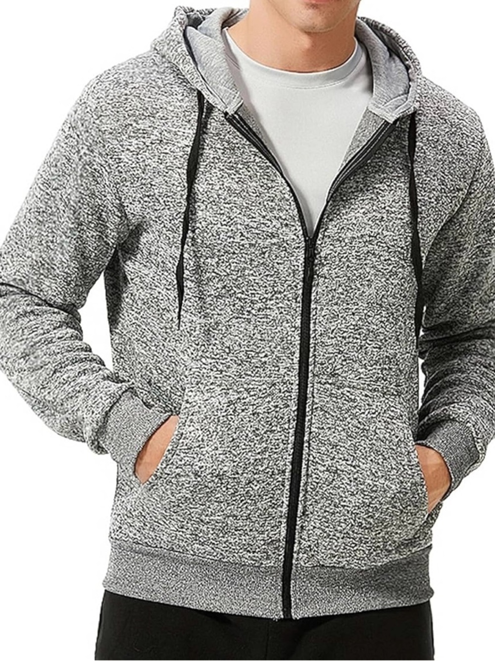 Men's Gray Zip-Up Hooded Fleece Sweater Jacket